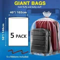 5 Pack 40” x 58” Extra Large Clear Plastic Storage Bags