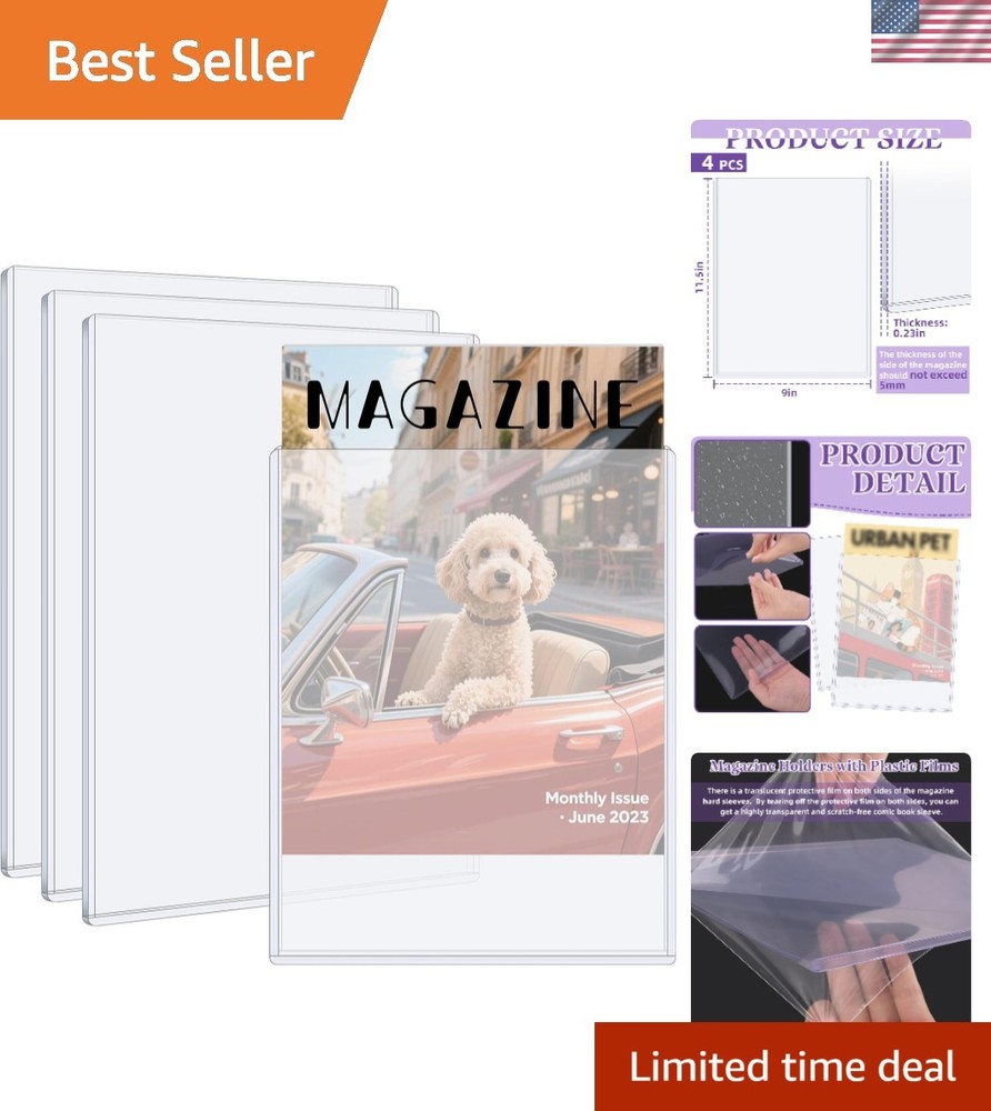 4 Pack Hard Plastic Magazine Protectors, Clear Magazine Display Sleeves PVC …