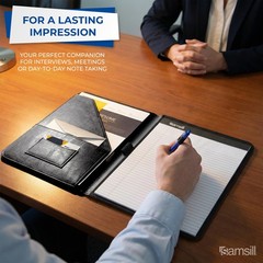 Contrast Stitch Faux-Leather Padfolio, Business Portfolio for Men and Women, …