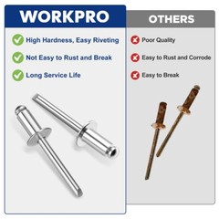 WORKPRO 200Pcs Aluminum Blind Rivets 1/4″ x 1/2″ Pop Rivets Assortment NEW