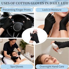 3 Pairs of Fingerless Cotton Gloves 100% Black Cotton Moisturizing Gloves for…