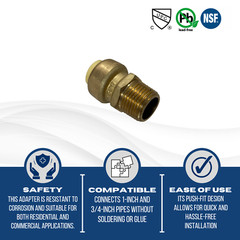 10 PIECES 1/2″ PUSH FIT X 1/2″ MALE ADAPTERS – LEAD FREE BRASS