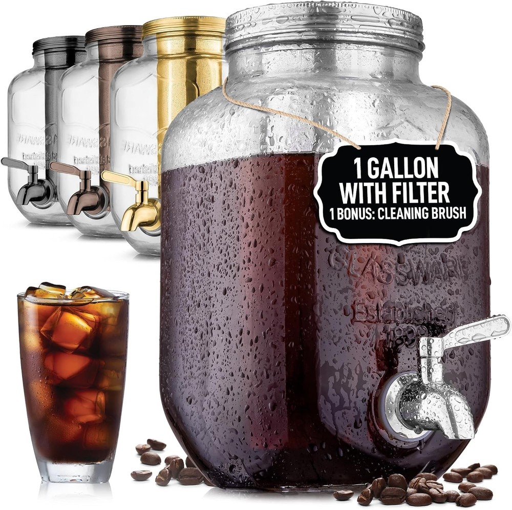 Zulay 1 Gal Cold Brew Maker – Glass Pitcher, SS Filter, Spigot