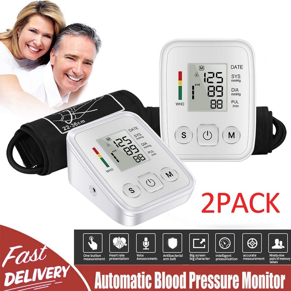 2 Pack Arm Blood Pressure Monitor Digital Portable Machines Voice BP Cuff Meter