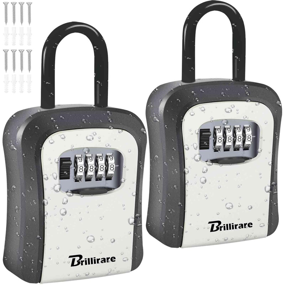 2 Pack Key Lock Box, Waterproof 4 Digits Combination Lockbox with Removable S…