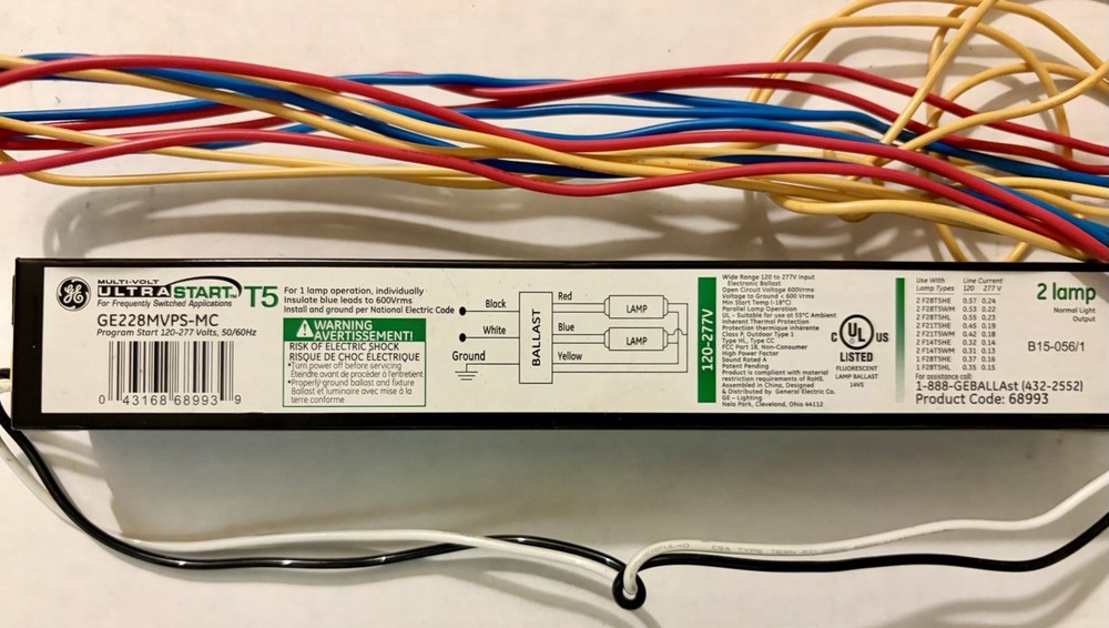 GE GE228MVPS-MC GE 68993 Ballast Ultra Start Electronic Ballast -120 277V