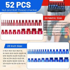 52Pcs Nut and Bolt Thread Checker 24 Metric + 28 SAE Inch Thread Gauge Set, Deta
