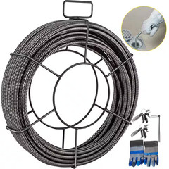 Drain Cleaning Cable 100 Ft. X 3/8 In., Solid Core Steel Sewer Cable, 4 Cutter f
