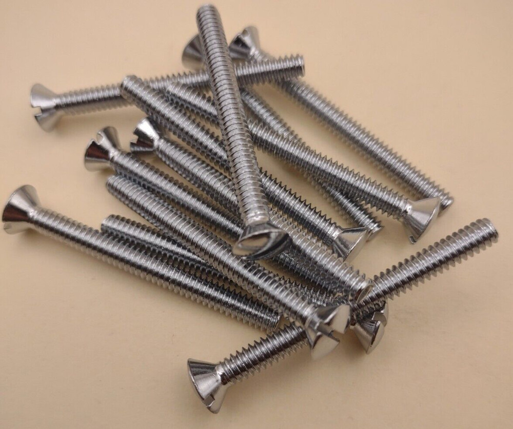 10-24 x 2″ Oval Head Slotted Chrome Brass Machine Screws (12 pack) NOS CBMS35