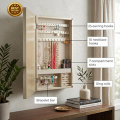Hives & Honey Jamie Wall Mounted Jewelry Mirror Cabinet, Champagne – Hidden Jewe