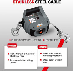 Portable Drill Winch 1000LBS, Drill Powered Winch with Alloy Steel Wire Rope 40F