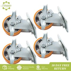4 Pcs 4″ Side Brake Polyurethane Plate Casters, 3200 Pounds, Silver + Qrange