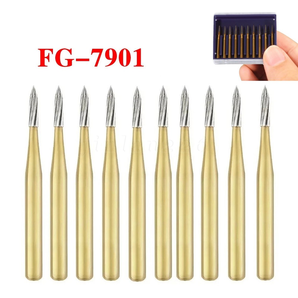 Gold Dental Burs Trimming & Finishing Tungsten Carbide FG 7901/7902/7406/7408