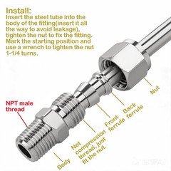 Pysrych 304 Stainless Steel Compression Fitting 1/4″ OD x 1/8″ NPT, Copper
