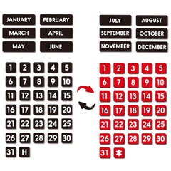Double-Sided Magnetic Numbers and Months size 0.55″x0.55″, Black-red