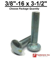 3/8-16 x 3-1/2″ Carriage Bolts A307 Grade 2 Zinc Plated “Coach Screws” 3/8″-16