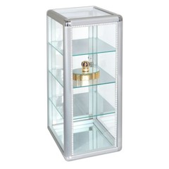 Tall Silver Glass Display Cabinet with LED Lighting 14″ x 12″ x 27″