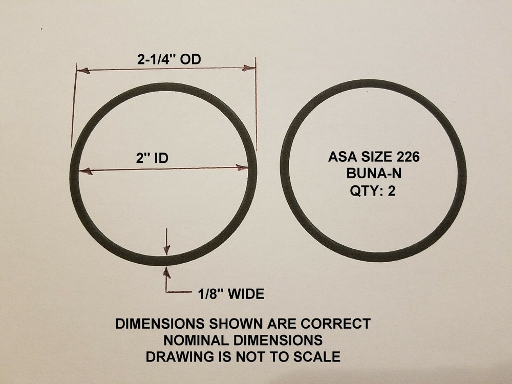 O-ring Size 226, 2″ ID x 2-1/4″ OD x 1/8″ thick. Buna-N. Qty 2. Brand New.