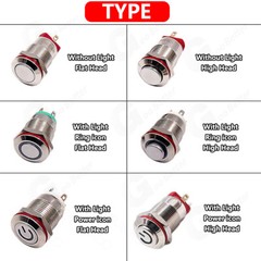 12mm Metal Push Button Switches Latching Momentary ON/OFF Illuminated Waterproof