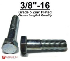 3/8-16 Hex Bolt Zinc Plated Grade 5 Cap Screw Coarse Thread (All Lengths & Qtys)