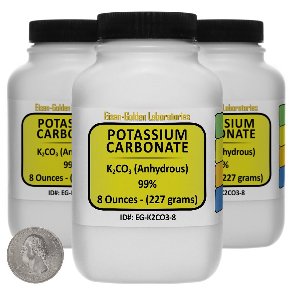 Potassium Carbonate [K2CO3] 99% ACS Grade Powder 1.5 Lb in Three Bottles USA