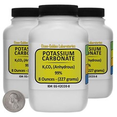 Potassium Carbonate [K2CO3] 99% ACS Grade Powder 1.5 Lb in Three Bottles USA