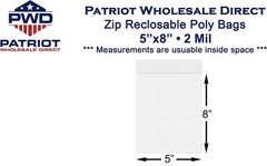5″x 8″ Clear 2 Mil Zip Top Seal Reclosable Poly Bags – 1,000 Bags – BPA Free