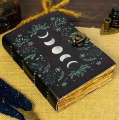 Grimoire Vintage leather journal, Moon Phase Handmade Fat Journal, Blank spell.