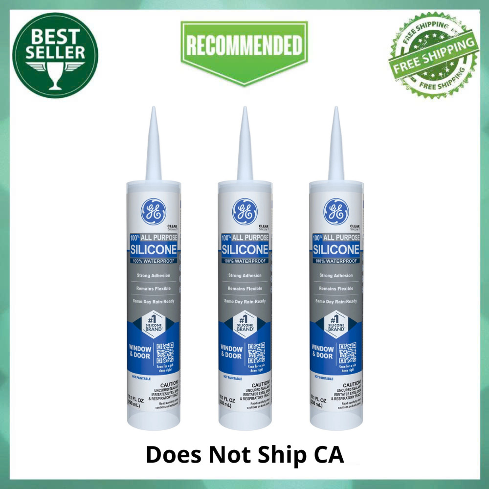 (3 Pack) GE Silicone 1 Window & Door Caulk Sealant Clear, 10.1 oz, Waterproof