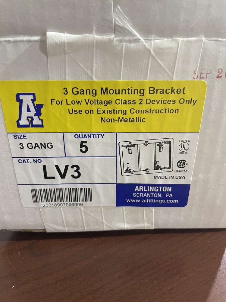 Arlington LV3 3-Gang Mounting Bracket – Black – SET of 5, New Open Box
