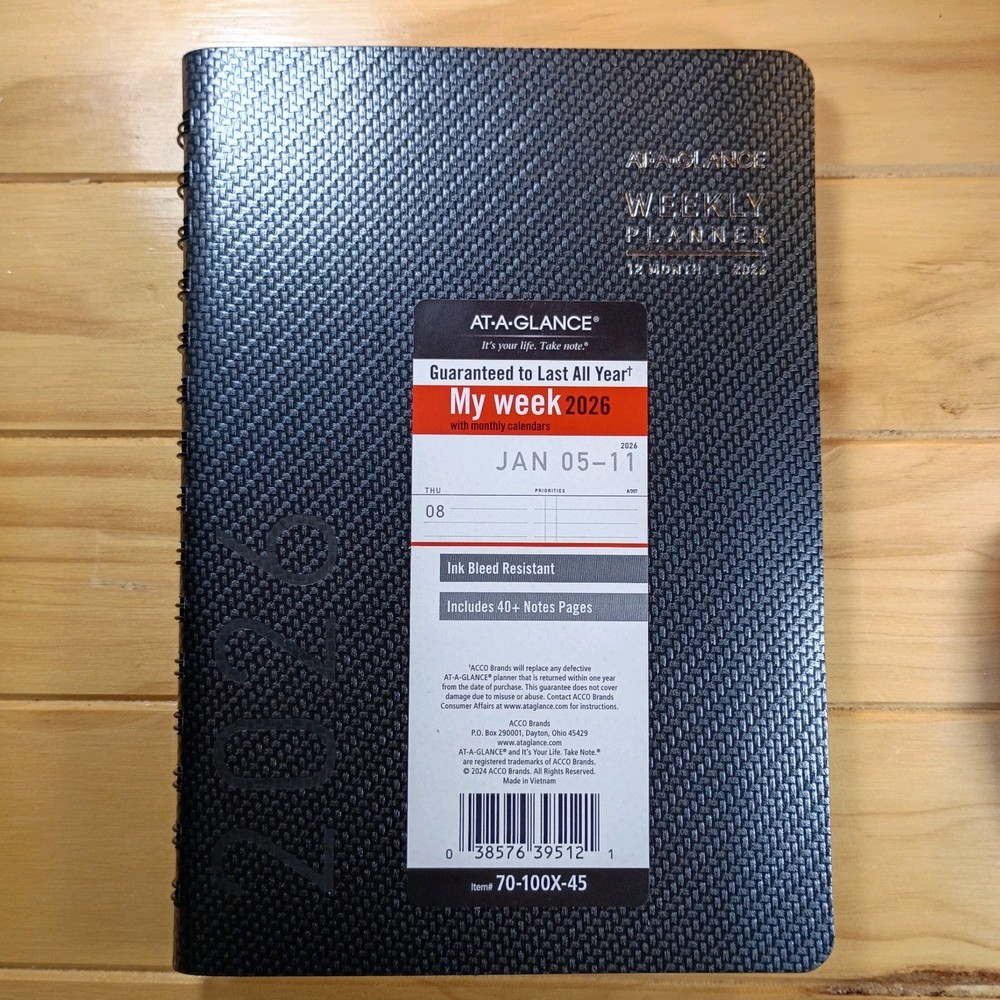 AT-A-GLANCE Contemporary 2026 Weekly Monthly Planner Charcoal Small 5 x 8 In.