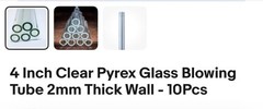 10/25/50/100 4 Inch Clear Pyrex Glass Blowing Tube 10mm 1 mm Thick Wall