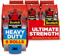 Scotch Heavy Duty Shipping Tape 1.88″ x 22.2 Yd, 6 Rolls with Dispensers, NEW!..