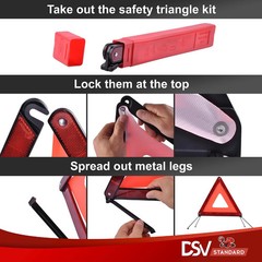 DSV Standard Emergency Triangles, Warning Triangles for Vehicles, Reflective Tri