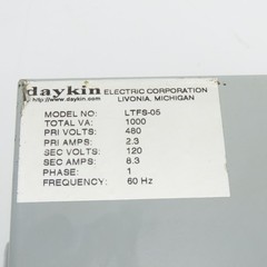 Daykin LTFS-05 Enclosed Disconnect Transformer Pri 460V Sec 120V 1000VA
