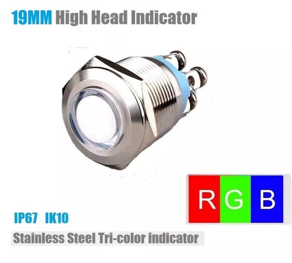 19mm RGB Indicator Signal Light Stainless Steel Waterproof LED Power Light