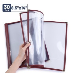 WeChef 30PC Restaurant 8.5×14 Menu Cover Trifold 6 View 3 Page Book Burgundy