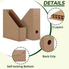 Brown Magazine File Holder Cardboard Rack Foldable Storage Organizer Box 12PK