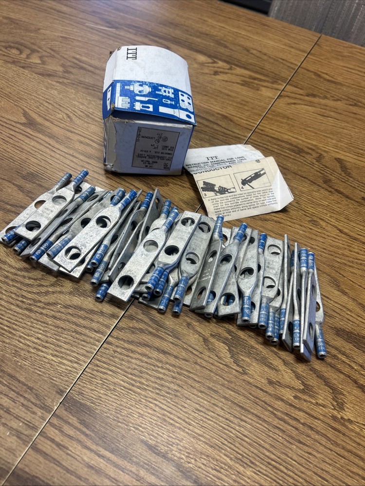 Box Of 50 Blue YA6C-2N LCN6-12 2 Hole Long Barrel Compression Lugs 6STR 1/2” NOS