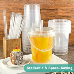 34Oz Disposable Plastic Cups with Lids and Straws – 10 Pack for Beverages