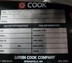 Loren Cook Inline Centrifugal Air Circulator 135 SQNH 3 Phase 460V 1000 CFM NEW