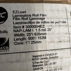 GBC Nap-Lam 1.5 miL 25″ X 500′ Roll 1″ Core Clear Thermal Laminating Film 2 Roll