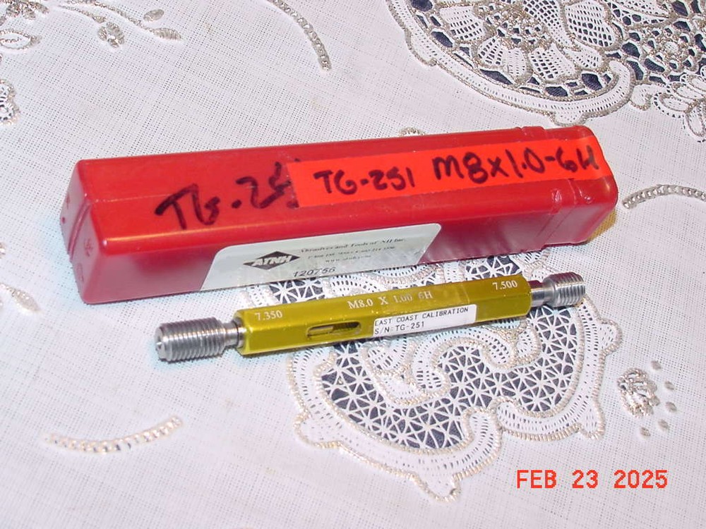 Vermont Gage M8.0 X 1.00 6H Thread Plug Gage GoPD 7.350 NoGO 7.500 TPG-11-53