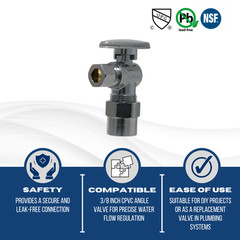 3 PIECES 1/4 TURN ANGLE STOP VALVE COMPRESSION 3/8″ OD X 1/2″ CPVC (LEAD FREE)