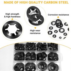 500PCS Internal Tooth Star Lock Washers Assortment Kit, Carbon Steel Black