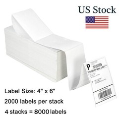 8000 Fanfold 4×6 Direct Thermal Labels Barcode Shipping Labels for Zebra & Rollo