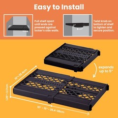 LockerMate Adjust-A-Shelf Locker Shelf for School Organization, 1 Pack, Black