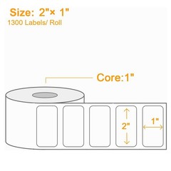 2″ x 1″ Direct Thermal Labels Barcode Adhesive Sticker for Rollo&Zebra 1300/Roll
