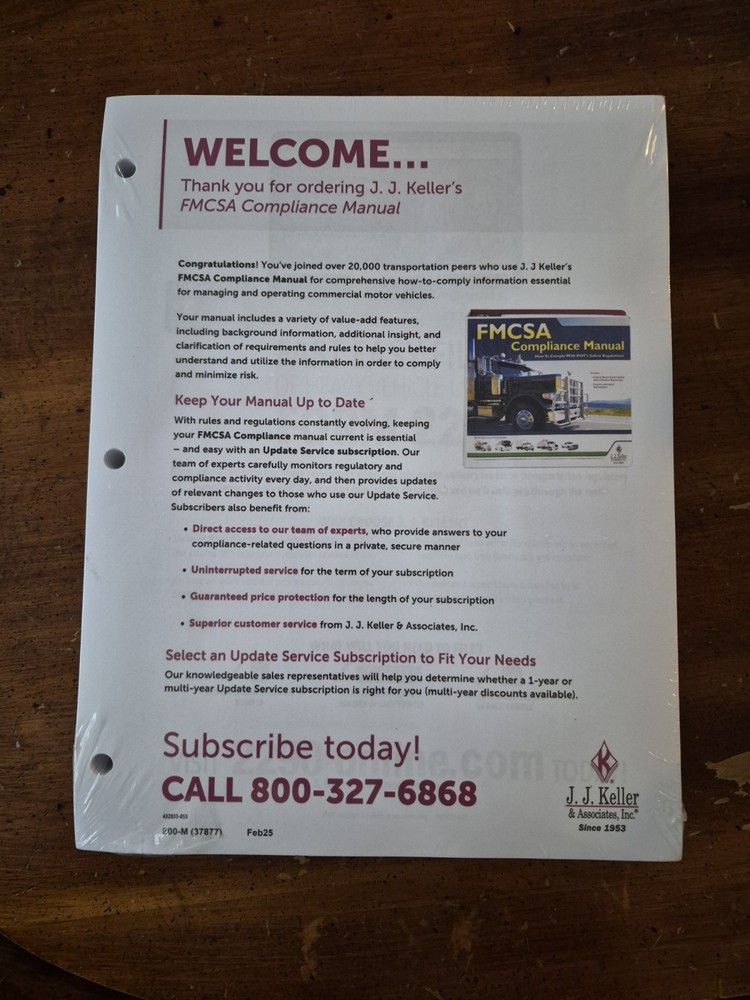 J. J. Keller FMCSA Compliance Manual 2025 Loose Leaf Brand New Sealed Feb25