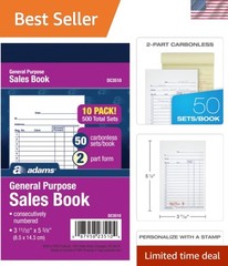 General Purpose Sales Book, 2-Part, Carbonless, White/Canary, 3-11/32 x 5-5/8…